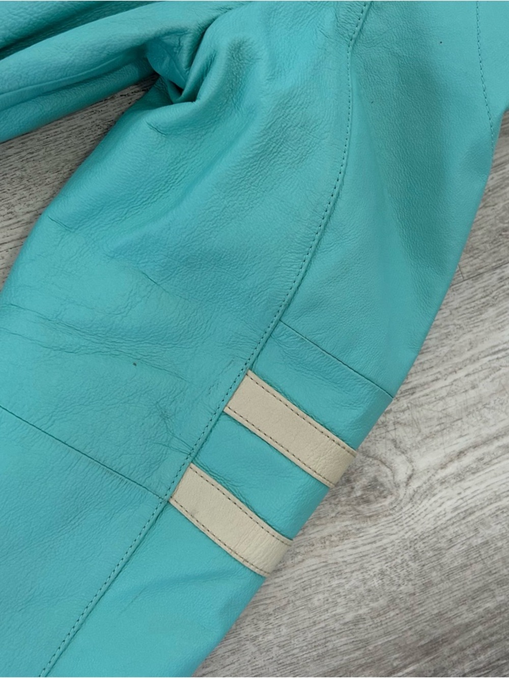 VINTAGE Wilsons Leather Maxima Jacket Womens M Blue Moto Striped Racing 90s - Picture 13 of 13